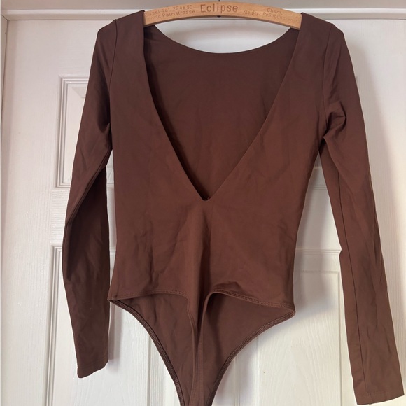 Babaton Tops - Babaton Brown Long Sleeve Bodysuit